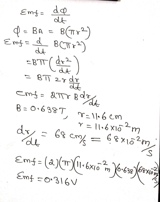 dep Emf= = BA B(T Emf= _d dt ВСТИ) B TT BTT 2Y dr ddt aTY Bd 8= 0.638Tm-116 cm CmS T=\] 6 em Y 6 X1 m dy Emf-(4)( ner exim 69