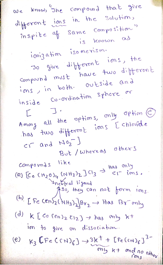 we know, The compound that give different ions in the solution, inspite of same composition - is known as ionization isomer