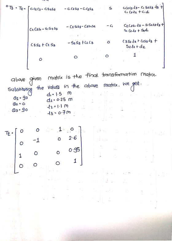 T3 TE [c.czc3- GS2S3 - S253 tCzc3 abave given marix is the fina ransomation manix Subshtying the Value in the above matnix, we alon an d,. 1.5 m da. 0.25 m 91-Jo 03 9o o 2.6 0