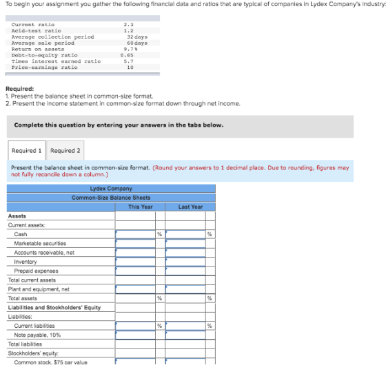 To begin your assignment you gather the following financial data and ratios that are typical of companies in Lydex Companys