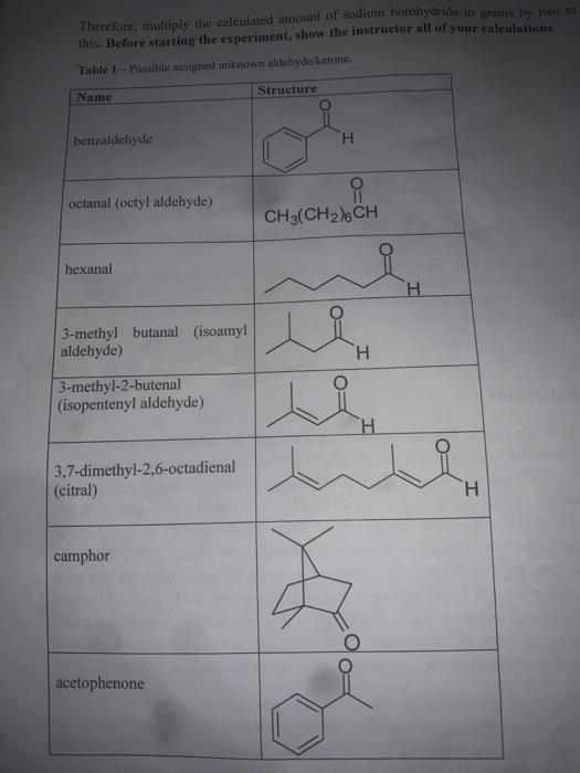 Therefore, multiply the calculated amount of sodium borohydride in grams by two to this. Before starting the experiment, show