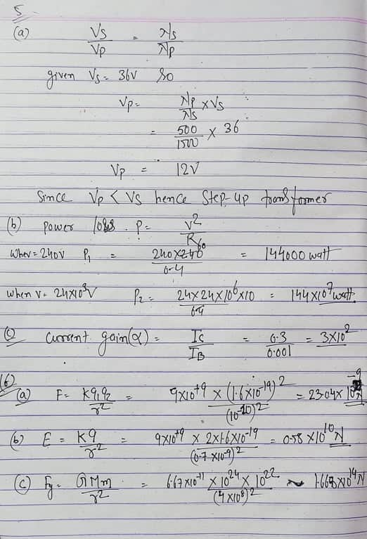 al Vs Vp given Vs = 36v so Up As 500 AP XVs 36 17 Up 12V Since Vp < Vs hence Step up toms form (b) power loss. p. R. Wher = 2