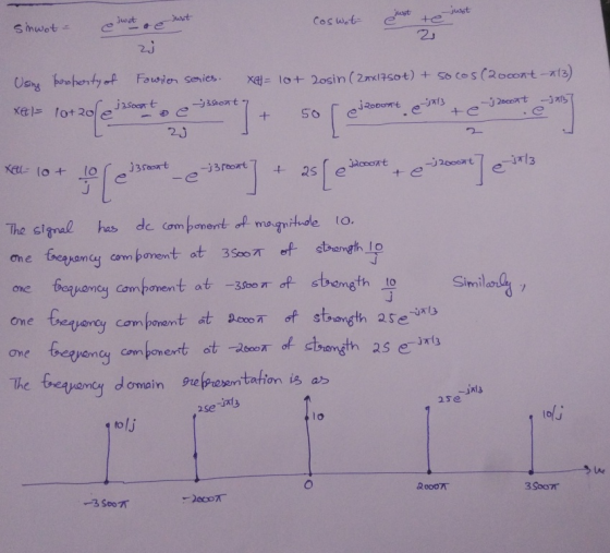 اعمال just to just Coswot و امان م Sinwot - 21 2] Using property of Fowion series. x= 10+ 2osin ( 29x1750t) + so cos (20cont-