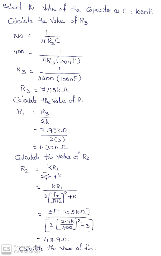 golecl 卡e Valua of ta apac.toas C-lo 6 nF. Calculale Ha Valua ofR TT R C 3 万400 (100 n F Galaak tle Value of R, 3 203) Calcul