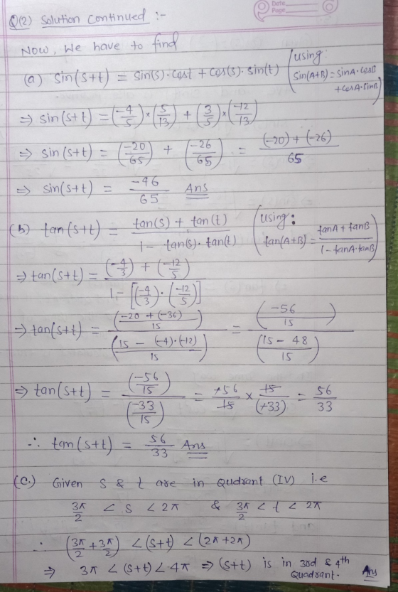 Date Page Q(2) Solution continued :- Now, we have to find @ sin(S#t) = sin(). Cost + casts). sinit) Lusing Sin(A+B) - Sina.lo