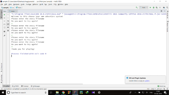 sample [CUsersdarshiDesktopyHomeworkLibsample] - srcMain.java [sample] Intelliu IDEA Eie Edit צ¡ew Navigate gode Analyze Befactor
