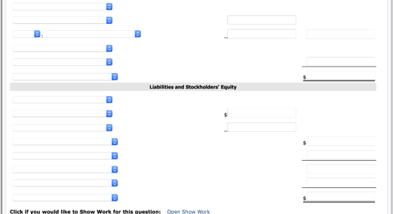 $ Liabilities and Stockholders Equity $ $ Click if you would like to Show Work for this question: Open Show Work