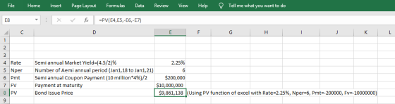 File Home Insert Page Layout Formulas Data Review View Help Tell me what you want to do * v fac =PV(E4,55,-€6,-E7) L 4 Rate 5