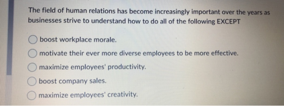 The field of human relations has become increasingly important over the years as businesses strive to understand how to do al