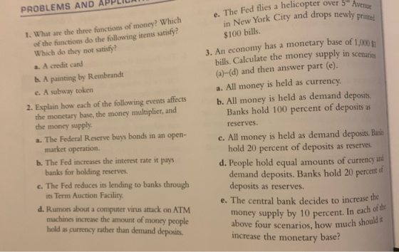 PROBLEMS AND APPLIUA Fed flies a helicopter over 5 Aven New York City and drops newly printed $100 bills. 1. What are the th