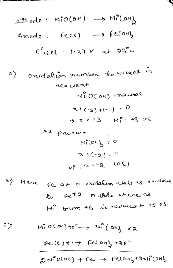 att ode: Niocon) → Ni Louha Anode : fees) → fecona full: 1.37 v at osºn - a onidation number to Nickel is reactant Niocou nou