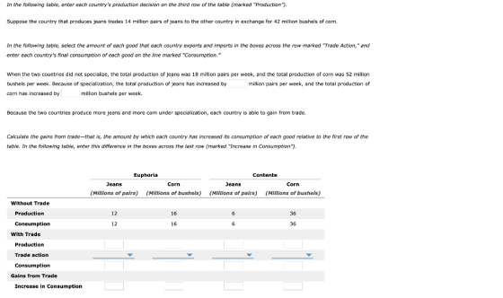In the following table, enter each countrys production decision on the third row of the table (marked Production). Suppose