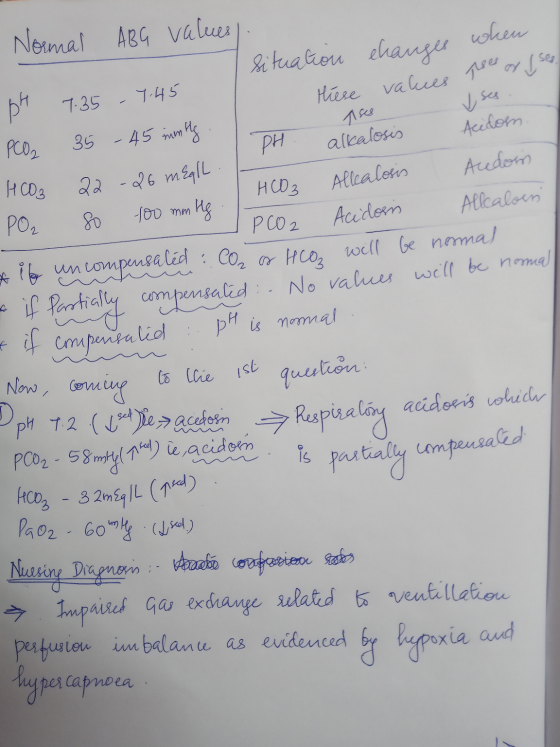 Normal ABG values | Situation tiese changes when values presas s ses. 1 ses alkalosis Audon PH HCO3 Allealosis Acidorn pH 7.3