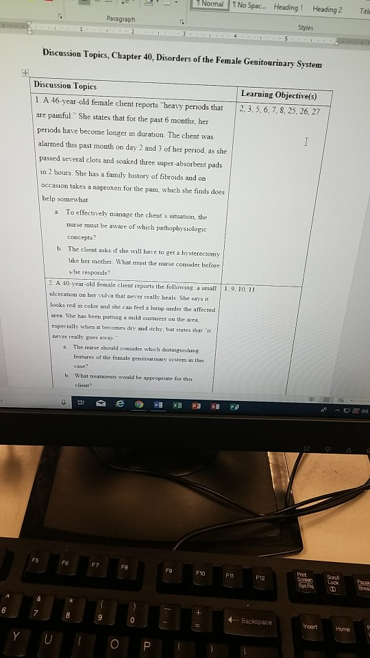 - Normal 1 No Spac... Heading 1 Heading 2 Title Paragraph Styles Discussion Topics, Chapter 40, Disorders of the Female Genit