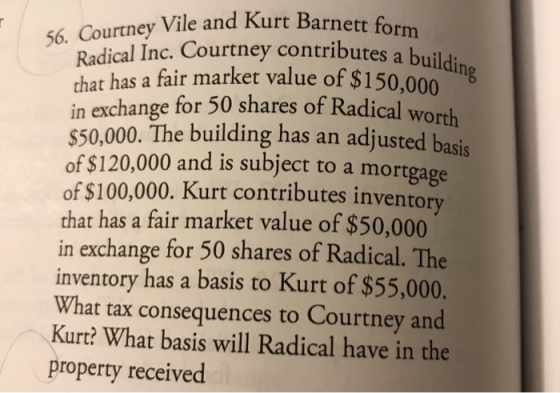 a building 56. Courtney Vile and Kurt Barnett form Radical Inc. Courtney contributes a build that has a fair market value of