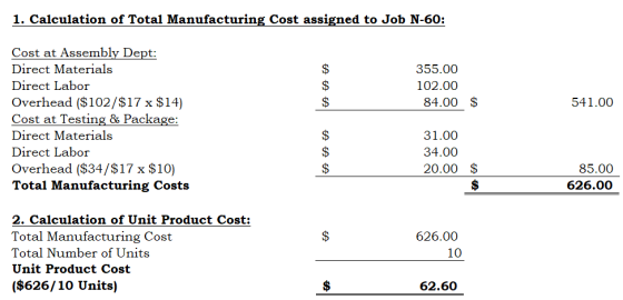 1. Calculation of Total Manufacturing Cost assigned to Job N-60: 355.00 102.00 84.00 $ 99 Cost at Assembly Dept: Direct Mater
