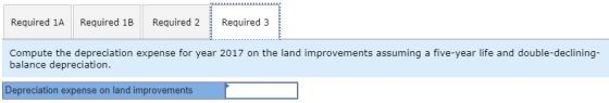 Required 1A Required 1B Required 2 Required 3 Compute the depreciation expense for year 2017 on the land improvements assumin
