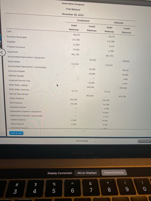 Good Note Company Trial Balance November 30, 2019 Unadjusted Adjusted Debit Balances Credit Balances Debit Balances Credit Ba