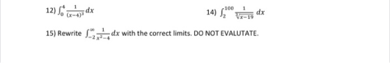 12) 5*3-41a dx 15) Rewrite 14) szlo0 Vandx . dx with the correct limits. DO NOT EVALUTATE,