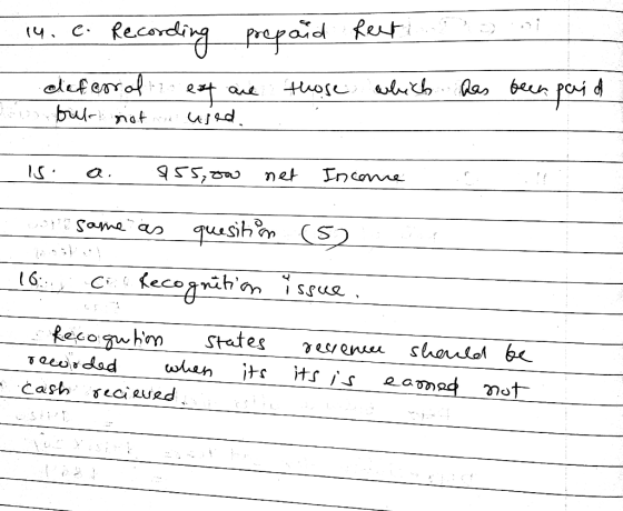 14. c. Recording prepaid feet a n d deferralt i et are Jovo bit not used. those which has been paid is. a. 855,00 net Income