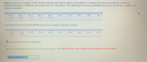 Suppose you are an expert on the fashion industry and wish to gather information to compare the amount eamed per month by mod