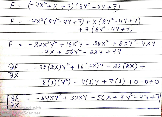 FE (4x2 + x + 3) (842_4Y+7) F = -4X2 ( 842-44 + 7) + X/842-4 Y+7) +7 (842-4Y+7) F = - 32x2y? + 16*?y - 28x2 + 8 XY-4xy +7 X +