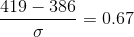 \frac{419-386}{\sigma}=0.67