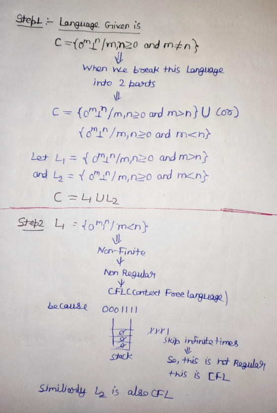Stept - Language Given is C=rom /m, n20 and mens V When we break this Language into 2 parts VL C = {oma/m, n2o and man} U co