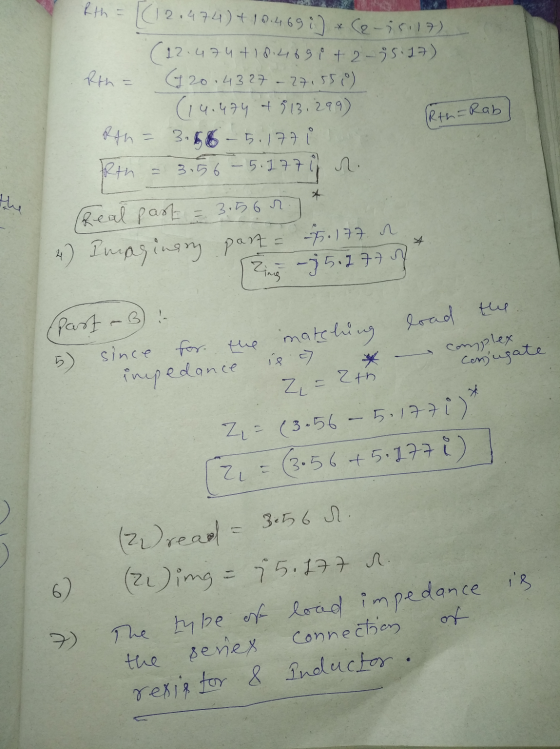 V kth= (12.474) + 18.469 i) + (2-35.17) - (Rth=Rab] (12.474+18.46git 235.17) Rth = 120.4327 - 27,550) (14.474 +813.299) 8th =