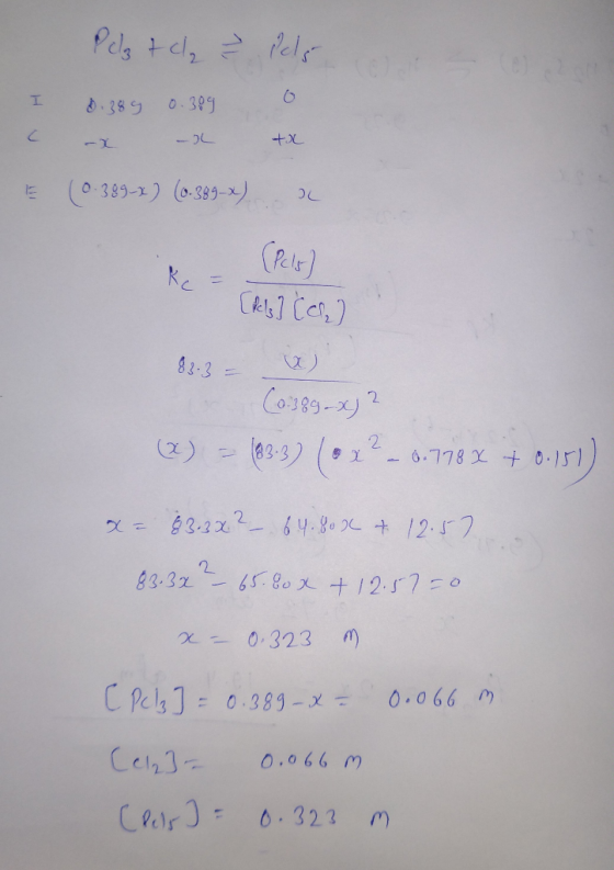 Pelet cle ² Pels 8.389 -2 0.389 -2 C + x (0-389-2) (0-389-x). [Pels] (ch) (0.389-x) 2 Q) - (03-3) ($22 - 0.778 X + 0.151) x=