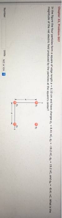 In the figure the four particles form a square of ed magnitude of the net electric field produced by the particles at the squares center? Units NC orvim
