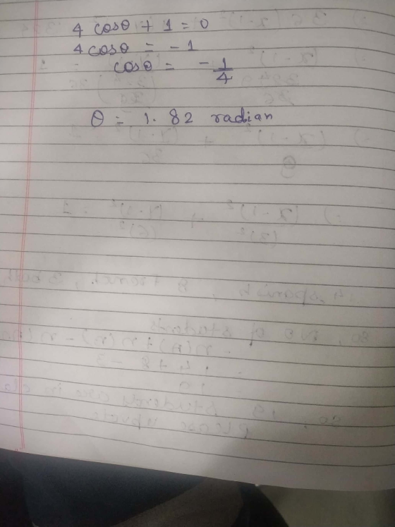 4 cose + 4 coso - 1 = 0 - 1 0 = 1.82 radian