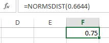 =NORMSDIST(0.6644)
0.75
