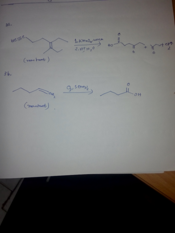 3a. He=e. 1. KM now worm Ho teag 2.H+H₂O (reactant) 36. ext3l, OH (reactant