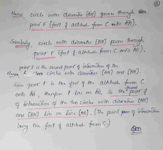 Similarly, Henu, circle with diameter [Ah] pase through the point F (foot of allinud from C onito AB AB). circle with diamero