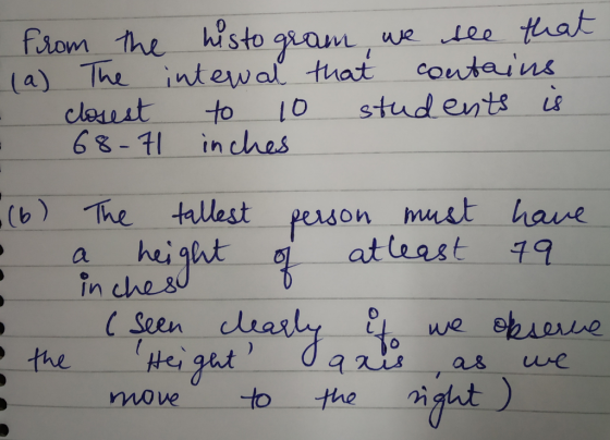 that fiom the histo gam we tee (a) The intewal that coutain to students L cloust 68-11 Ql in ches (b) The tallest person must