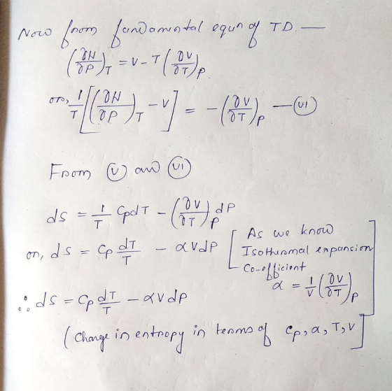 Now from fundamental equinoy TD. - - / OT om )--- ) From @ and in ds = // CONT - Code - XV dp on, ds = op dT - avdp [ As we k