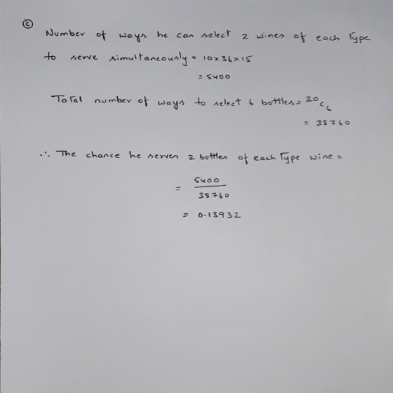 umbev 어 ways he can/select ways he can selec 2wines t eac yp To rat mbev o he chance he ebottes ot each ype wine 0-13932