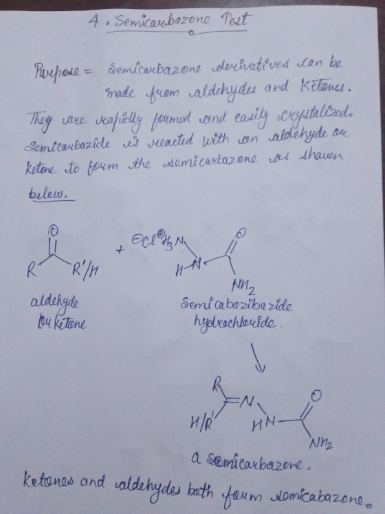 4 • Semicambazone Test Pwepode = Semicarbazone derivatives can be made from Aldehydes and Kelanes. They care ceafrielly foumo