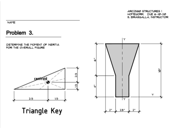 ARC2580 STRUCTURES HOMEWORK DUE 6-10-20 S. BRASGALLA, INSTRUCTOR NAME Problem 3. DETERMINE THE MOMENT OF INERTIA FOR THE OVER