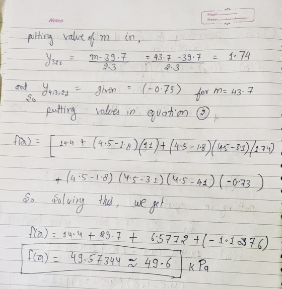 Pasel Date: Notes נור putting value of m in, Your M-39.7 1.74 243.7 -39.7. 29.3 and 14,3,25 - m=43-7 so given = (-0.73) for p