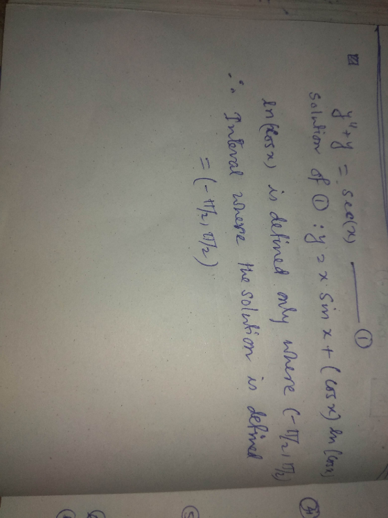 += sec99 0 Solution of 0 : 2 x Sim x + (cosa) en (Corse en flosx) is defined only where (-17/17 i. Interal where the solution