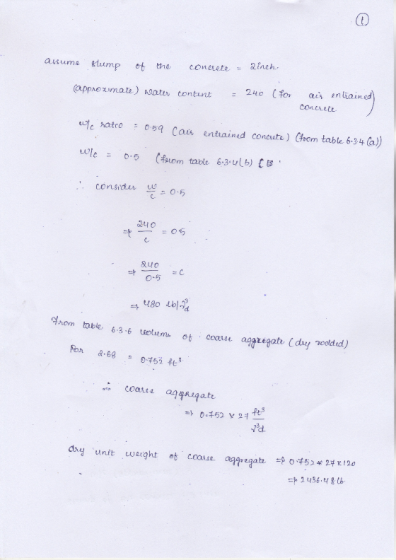 assume slump of the concrete = linch approximate) water content = 240 (forsens enlained Concrete etc ratro 0:59 Cain entrain