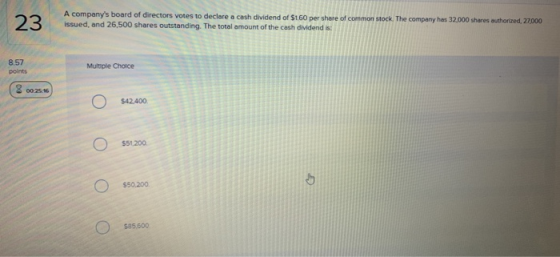 23 A companys board of directors votes to declare a cash dividend of $1.60 per share of common stock. The company has 32,000