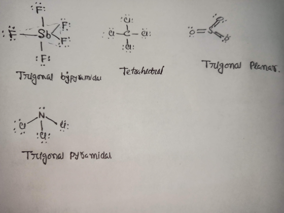 :$ S6 de- ost :F: Trigonal Planar. Trigonal býpy & mida Tetocheatral . :09: Trigonal pyramidal