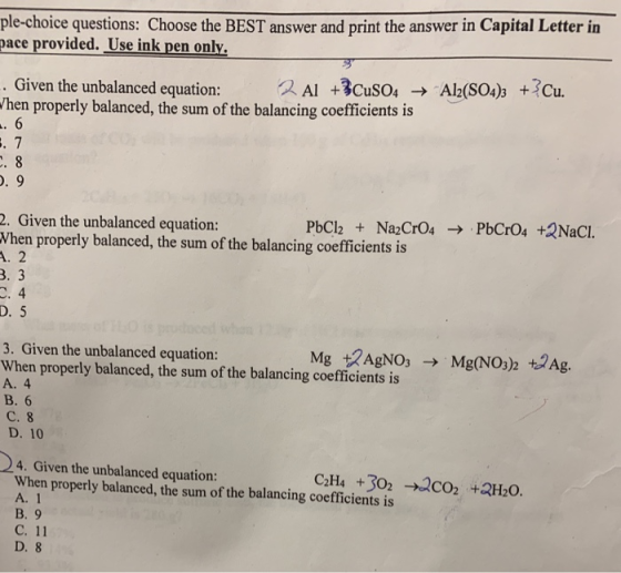 ple-choice questions: Choose the BEST answer and print the answer in Capital Letter in pace provided. Use ink pen only. .. Gi