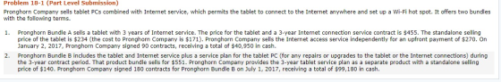 Problem 18-1 (Part Level Submission) Pronghorn Company sells tablet PCs combined with Internet service, which permits the tab