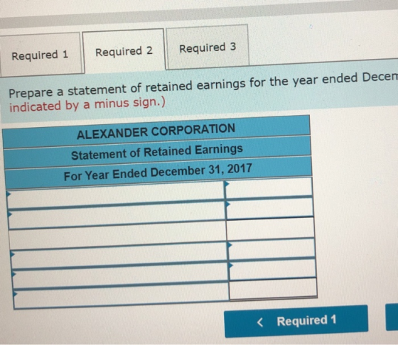Required 1 Required 2 Required 3 Prepare a statement of retained earnings for the year ended Decen indicated by a minus sign.