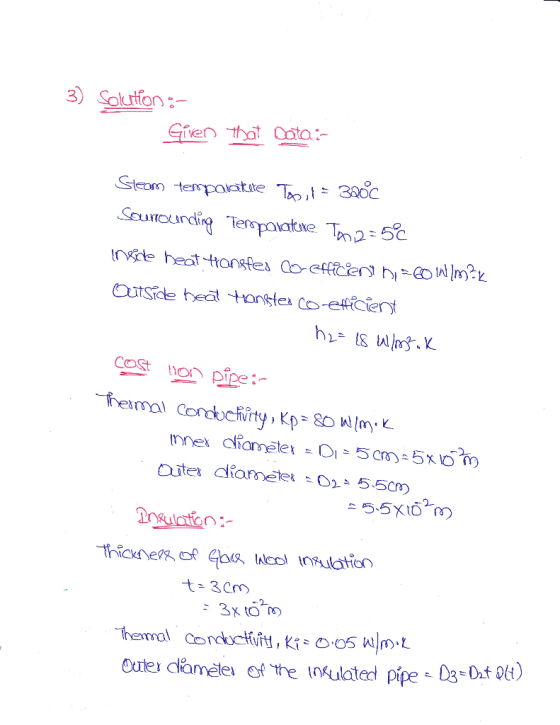 3) Solution:- Siven that ota- Outside beat tonistex Co-eutcier Cost on pipe 55m natio t-3r 2