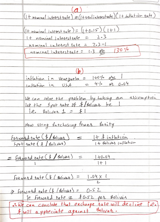(It nominal interest rate) = (1+real interest rate) CI+ inflation gate) lit nominal interest rate) = (1+0.15) (+1) It nominal